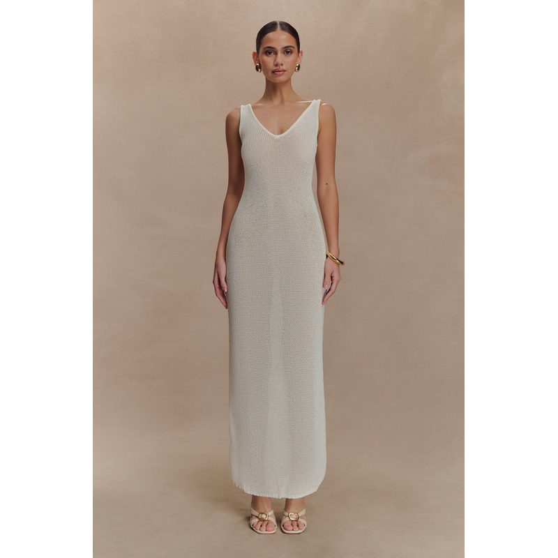 Ari Tape Yarn Knit Maxi Dress – White XXS