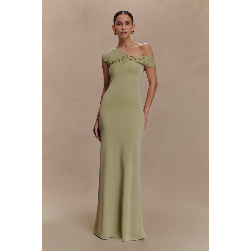 Ashford Asymmetrical Slinky Maxi Dress – Sage XXS