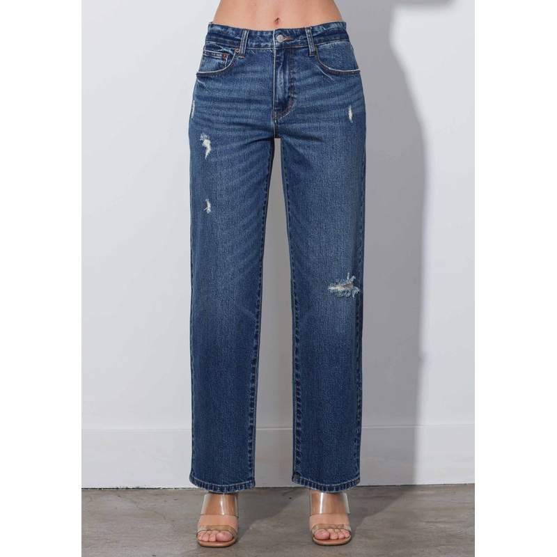 Mid-Rise Straight Jeans Dark Stone 1