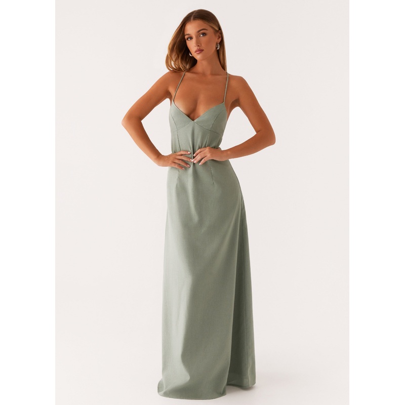 Middle Ground Linen Maxi Dress – Sage Sage US 0