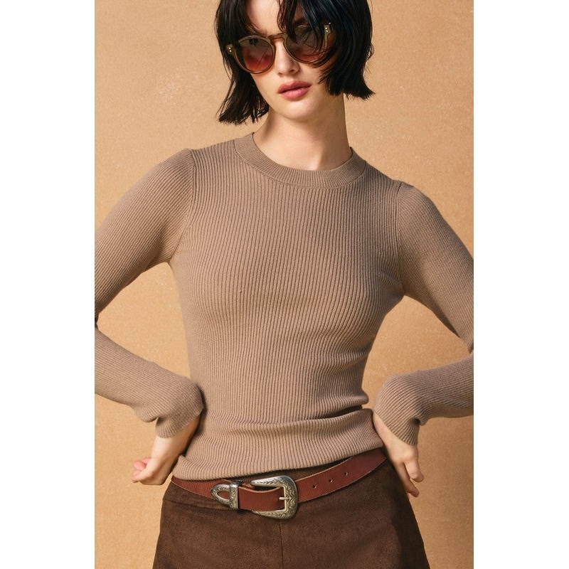 Anything Goes Crew Neck Light Sweater Small Taupe