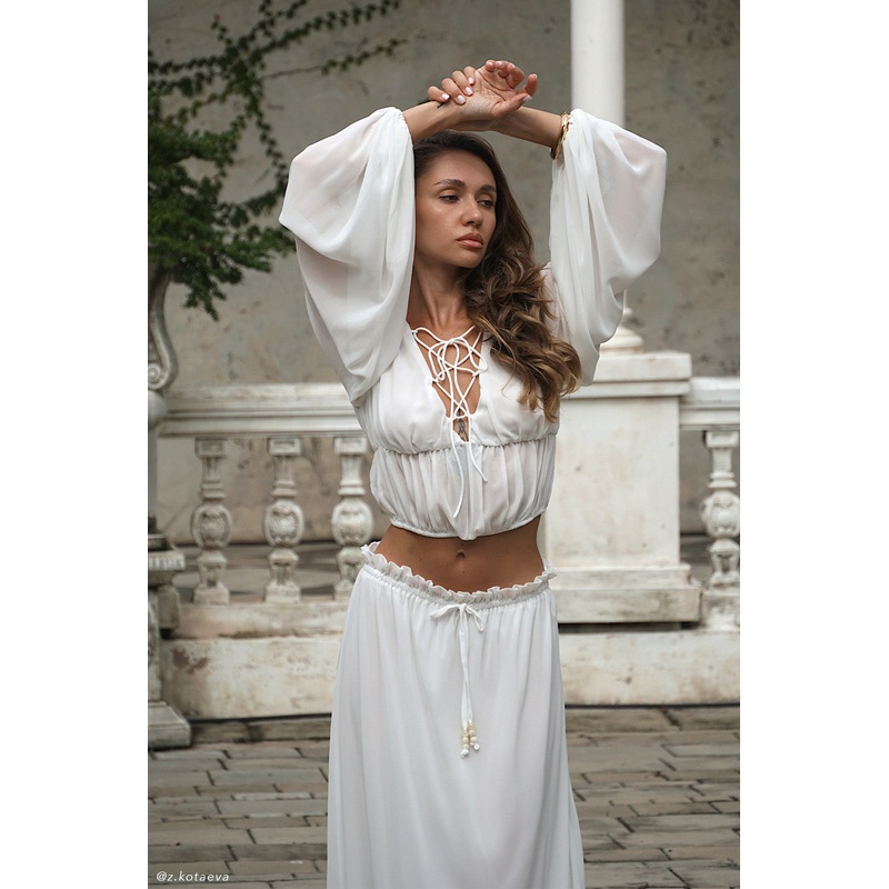 Carlie Chiffon Cross Tie Top – Ivory XXS