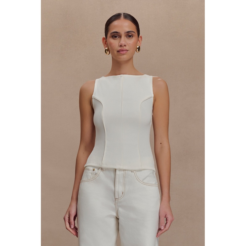 Coraline Panelled Sleeveless Top – White XXS