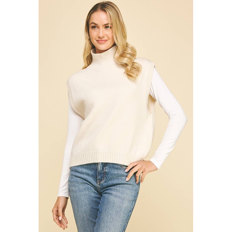 Mock Neck Sweater Vest Oatmeal Small