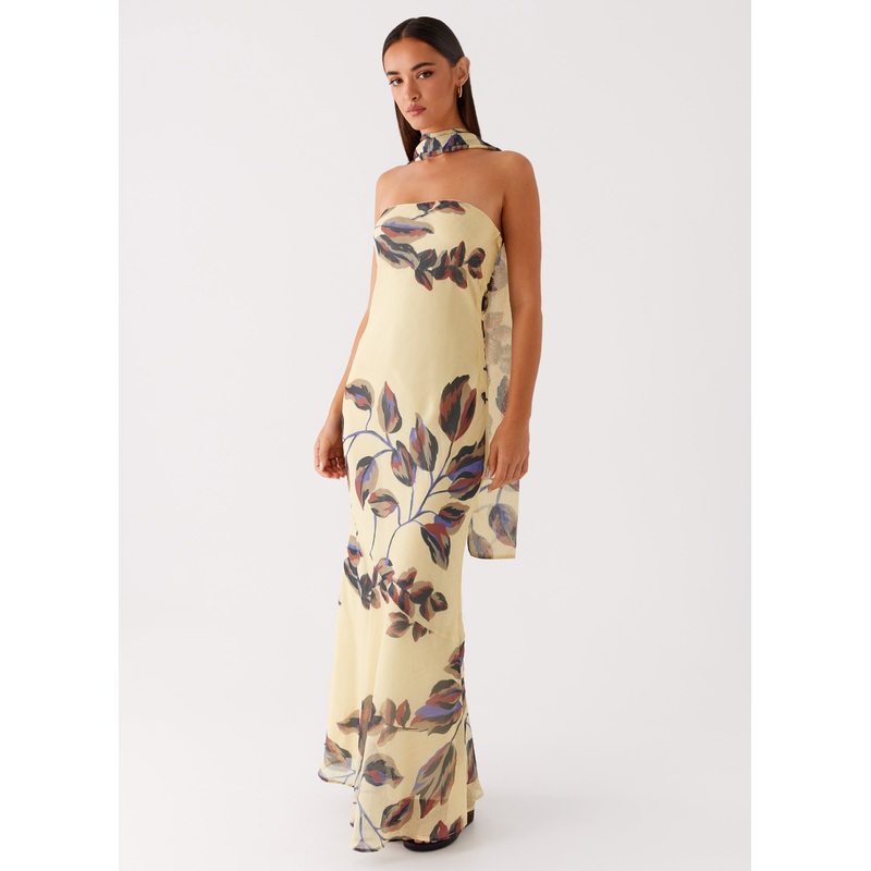 Under The Pagoda Maxi Dress – Buttercream Leaf Print Buttercream Leaf Print US 0