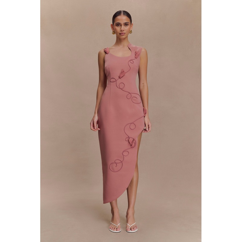 Virginia Suiting Embroidered Midi Dress – Burnt Rose XXS
