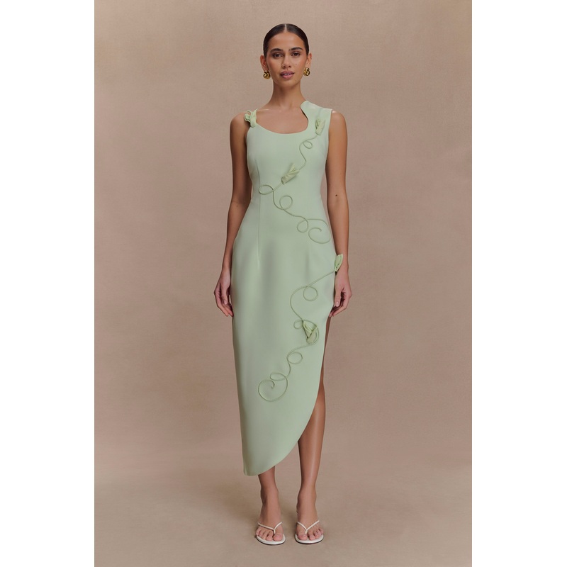 Virginia Suiting Embroidered Midi Dress – Sage XXS