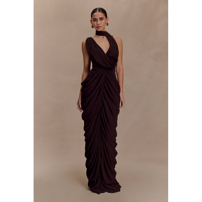 Alex Chiffon Maxi Dress – Cacao Brown XXS