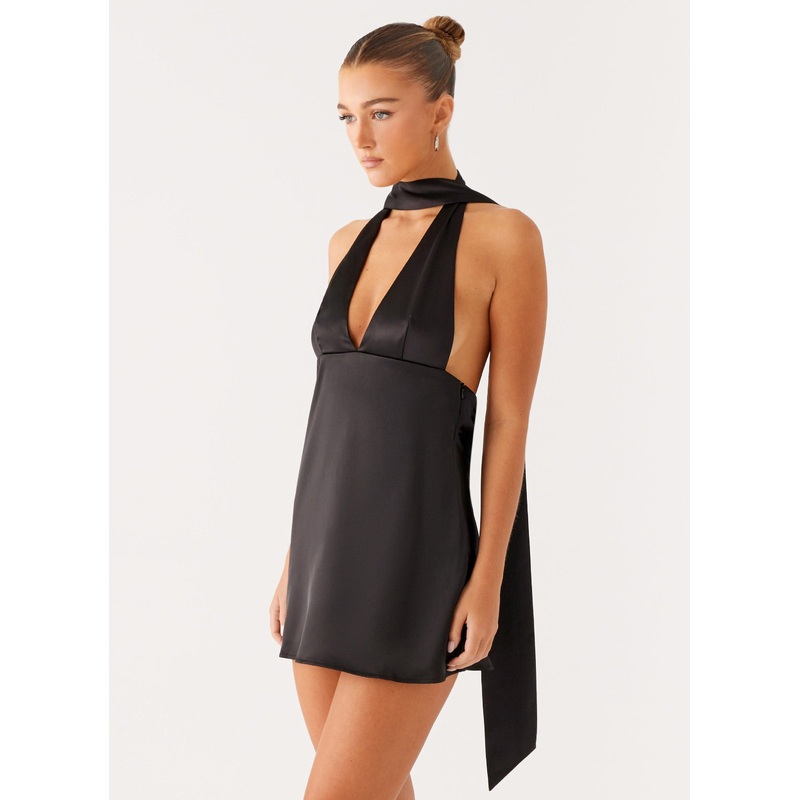 Alicia Satin Halter Mini Dress – Black Black US 0
