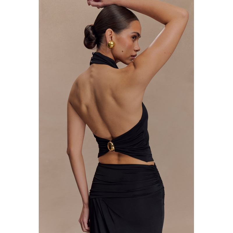 Calandra Slinky Halter Top With Hardware – Black XXS