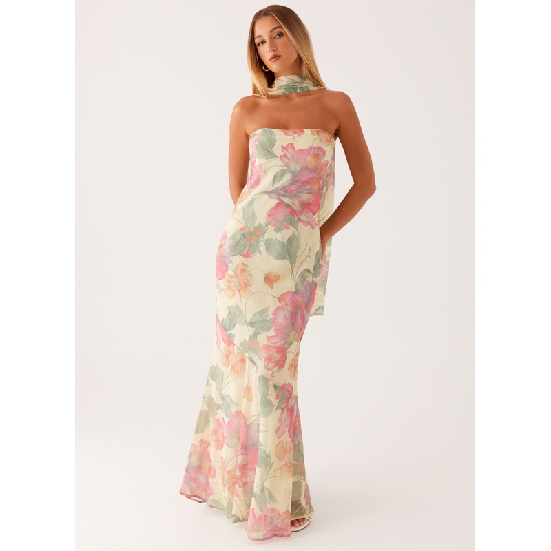 Under The Pagoda Maxi Dress – Yellow Peony Yellow/Pink Floral US 0