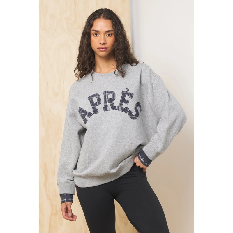 Vintage Havana Apres Applique French Terry Crewneck Moon Grey/Plaid Small