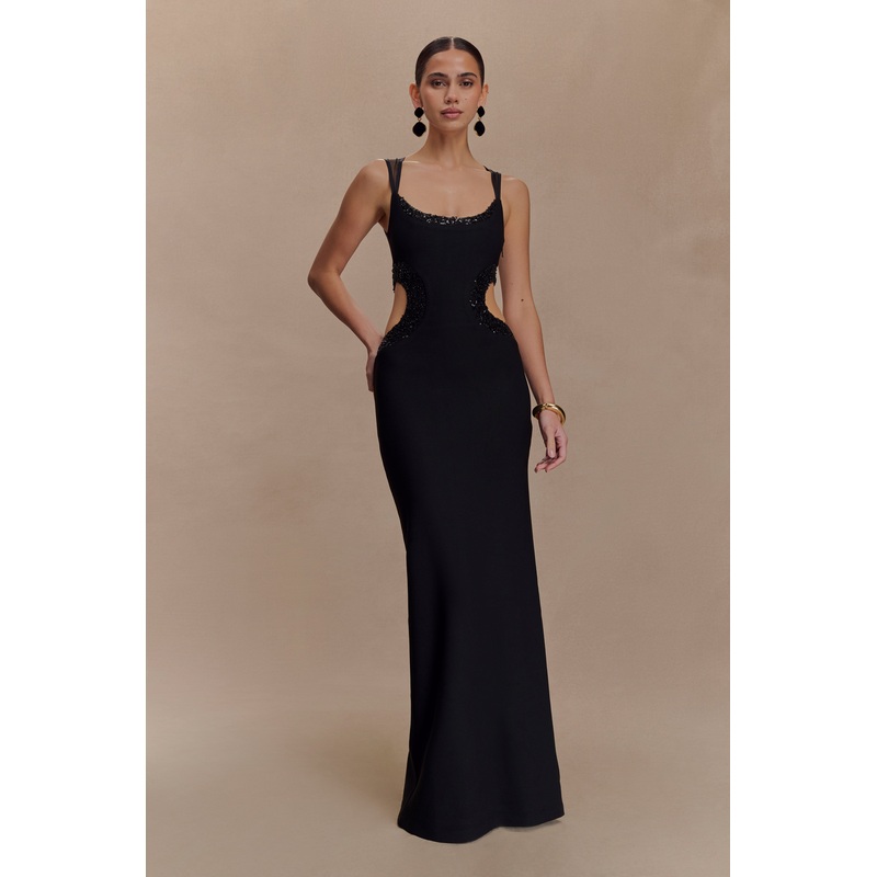 Angelique Beaded Crepe Maxi Dress – Black XXS