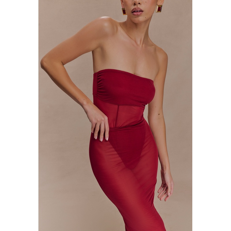 Aoife Strapless Mesh Bodysuit – Raspberry XXS