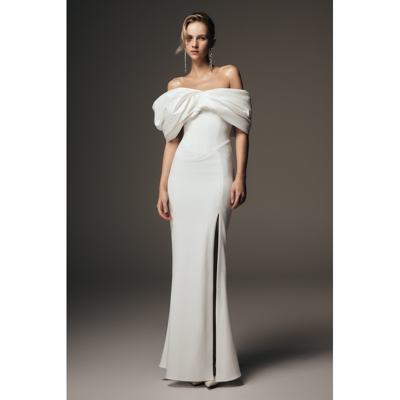Aphrodite Off Shoulder Crepe Gown – Ivory XXS
