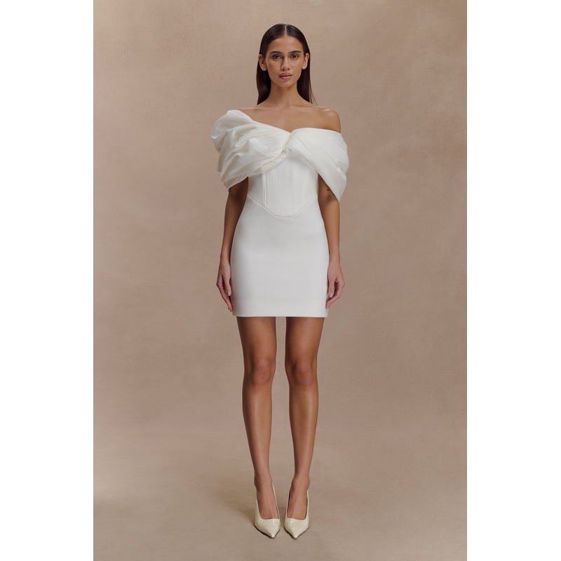Aphrodite Off Shoulder Crepe Mini Dress – Ivory XXS
