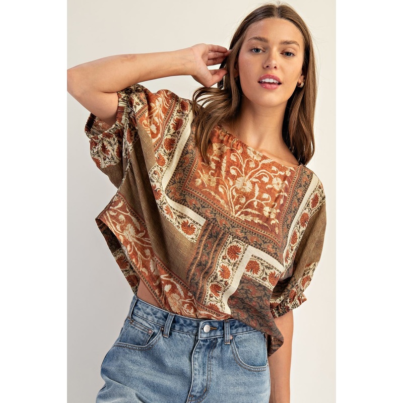 ArtisanalDolman Sleeve Boxy Top Small Mocha Rust