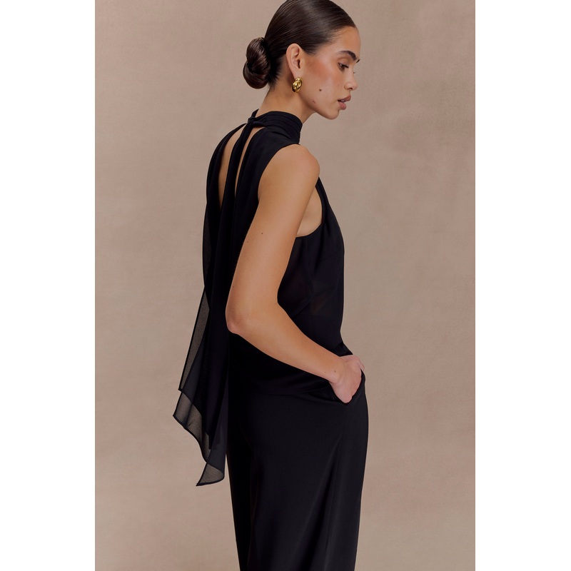 Saria Chiffon Low Back Top – Black XXS