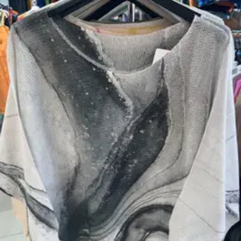 Tie Dye Round Knit Long Sleeve Sweater Tie Dye One Size