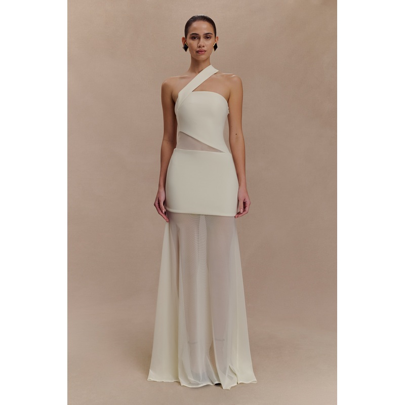 Vashti Cut Out Mesh Maxi Dress – Ivory XXS