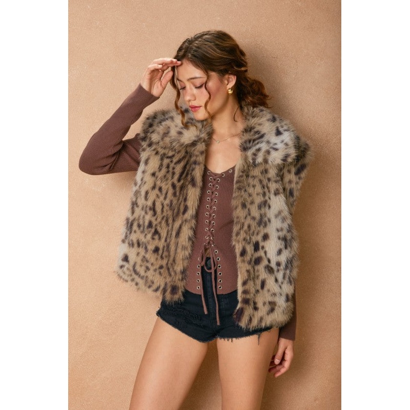 Wanderroot Fur Vest Taupe Brown Small