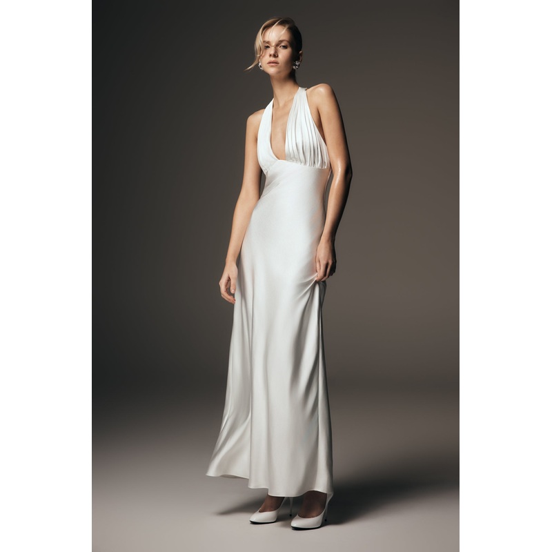 Alice Satin Halter Maxi Dress – White XXS