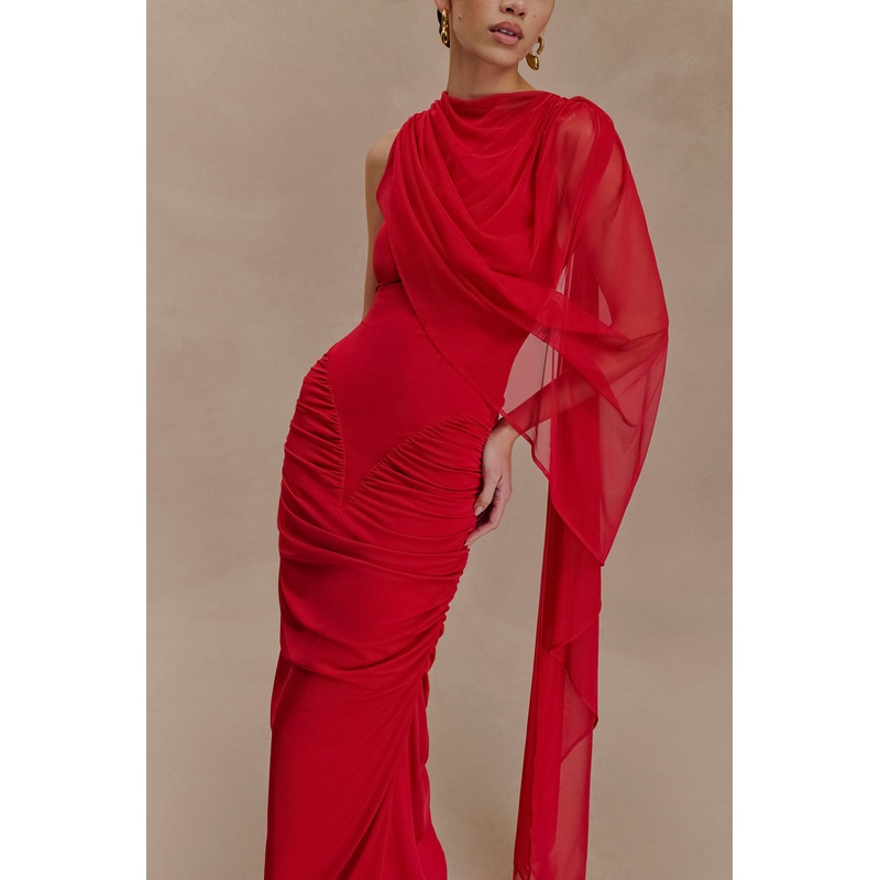 Amandine Ruched Slinky Maxi Dress – Ruby XXS