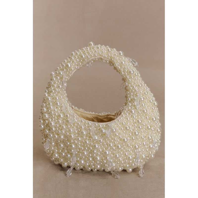 Amara Pearl Teardrop Beaded Bag – White ONE SIZE