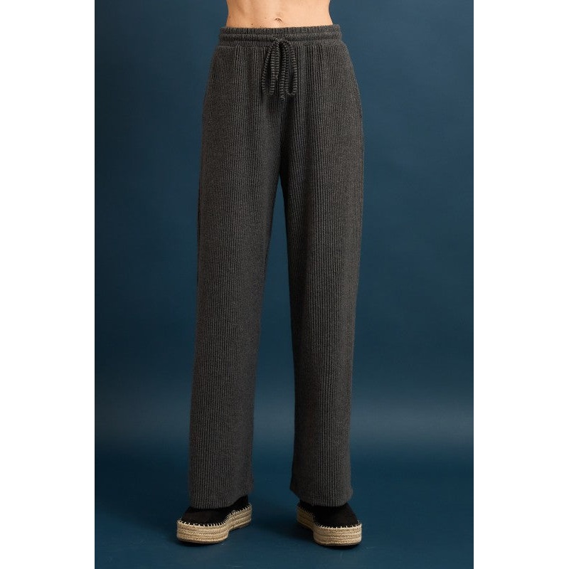 Brushed Rib Drawstring Pants Charcoal Small