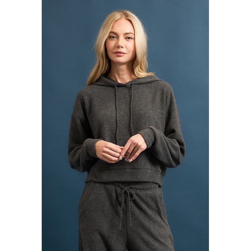 Brushed Rib Hoodie Small Charcoal
