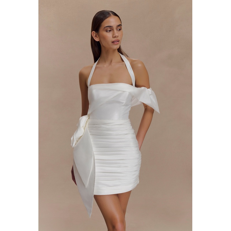 Claudine Taffeta Floral Mini Dress – White XXS