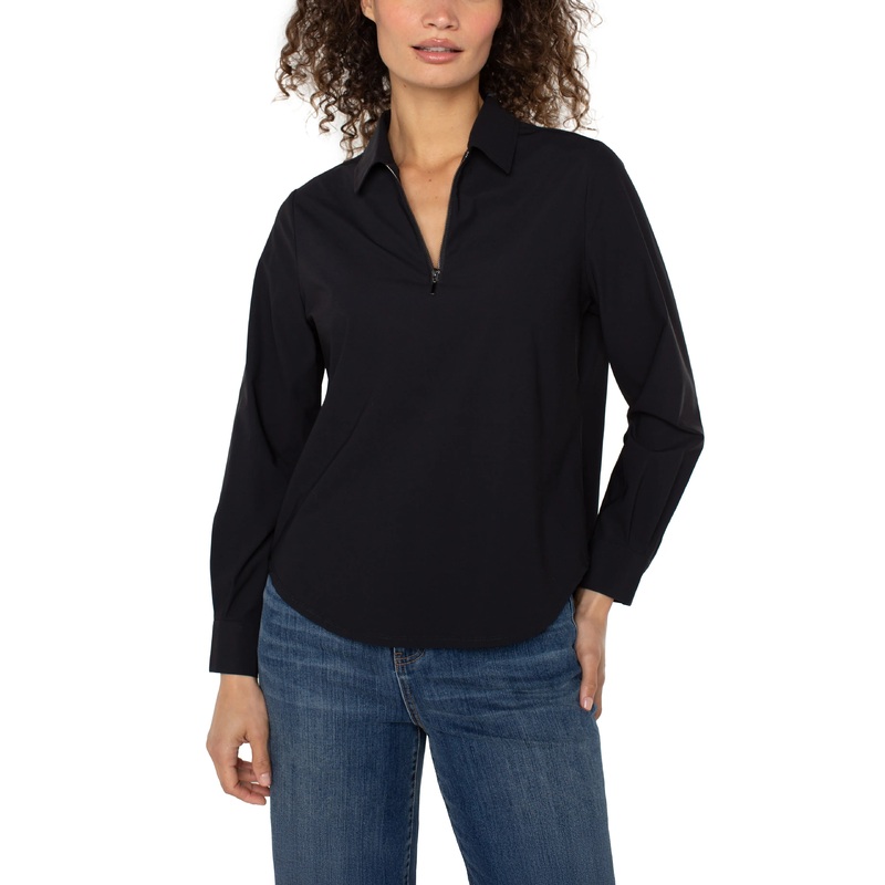 Collared Zip Front Knit Shirt XSmall Black