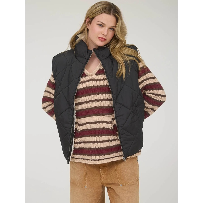 Quilted Zip Up Fleece Lined Puffer Vest Black Small