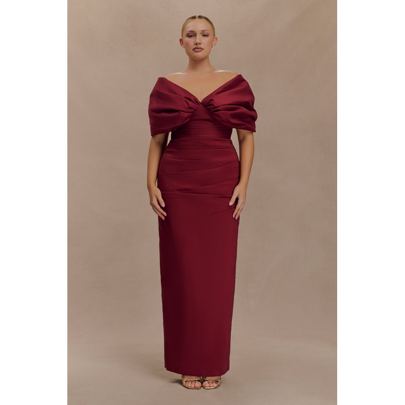 Thelma Bardot Maxi Dress – Wine XXS