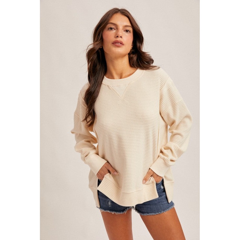 Brush Thermal Crew Neck Oversized Pullover –  Cream Cream Small