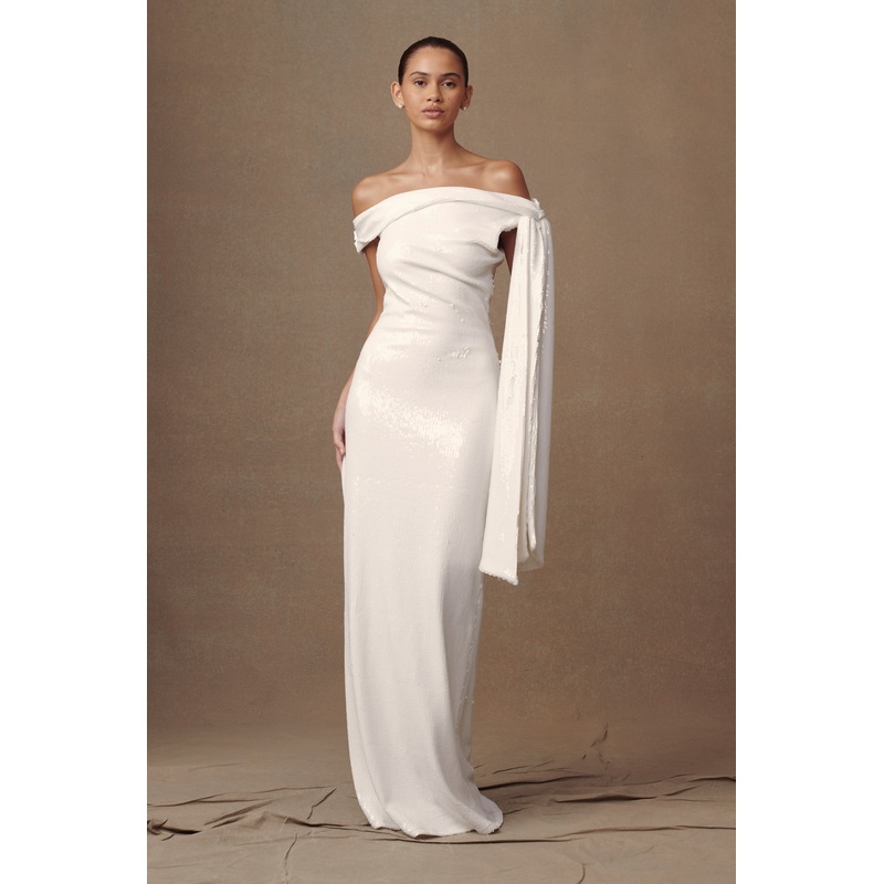 Catarina Sequin Maxi Dress – White XXS