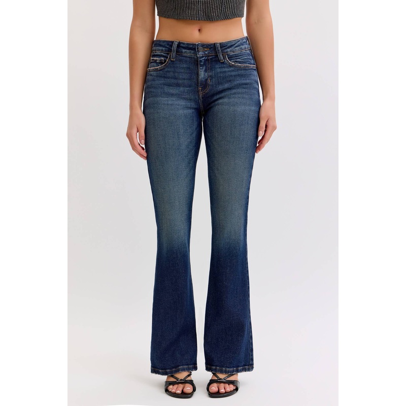 Mid Rise Bootcut Jean with Flap Back Pockets Dark 1