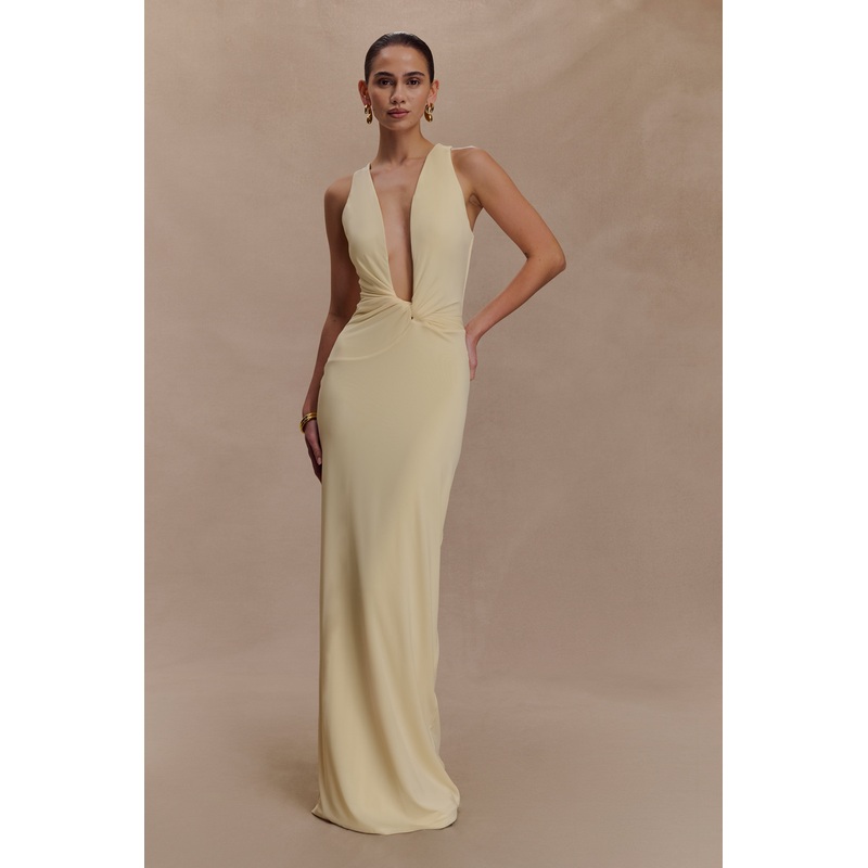 Stella Draped Slinky Maxi Dress – Pale Lemon XXS
