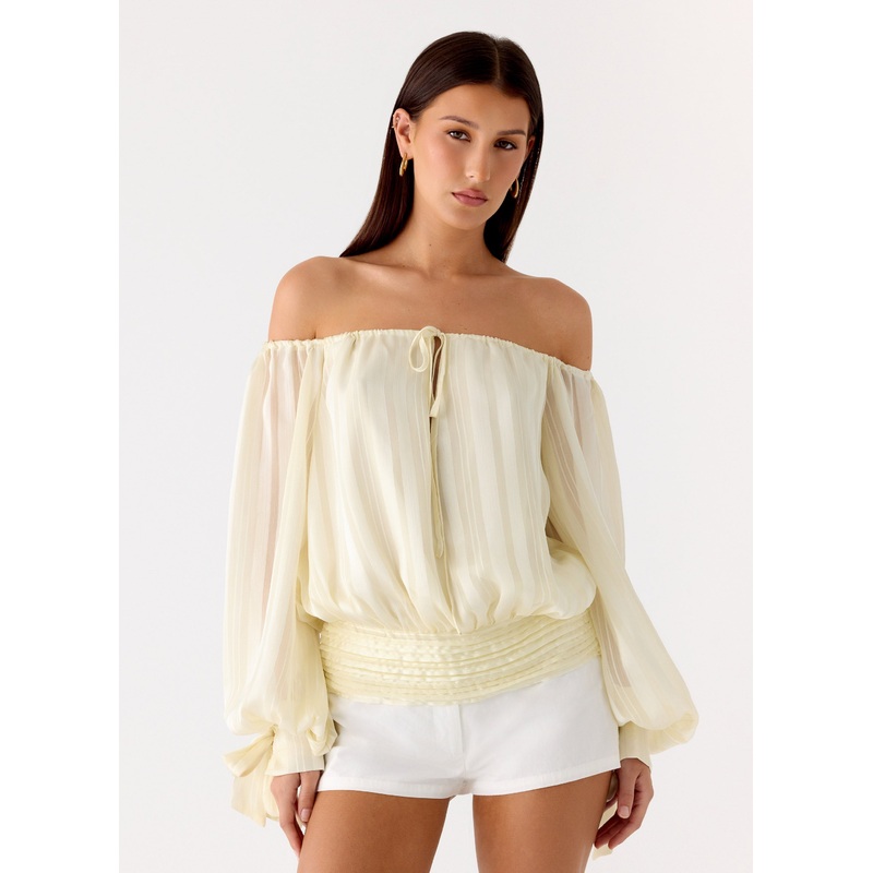 Coconut Kiss Off Shoulder Long Sleeve Top – Yellow Yellow US 0