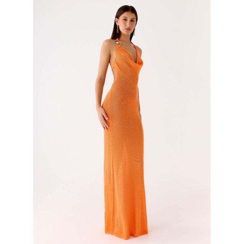 Delfina Cowl Knit Maxi Dress – Orange Orange XS-S