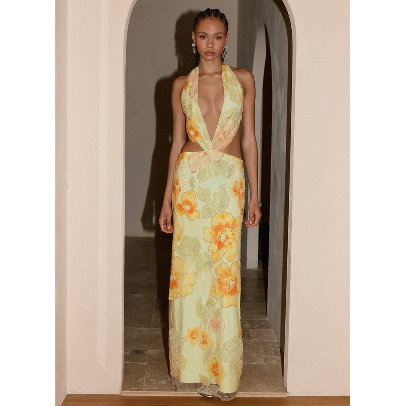 Really Something Beaded Maxi Dress – Green Floral Beaded Green Floral Beaded US 0