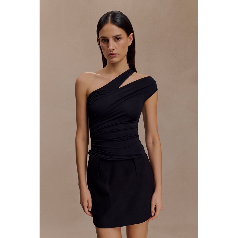 Anna One Shoulder Modal Top – Black XXS