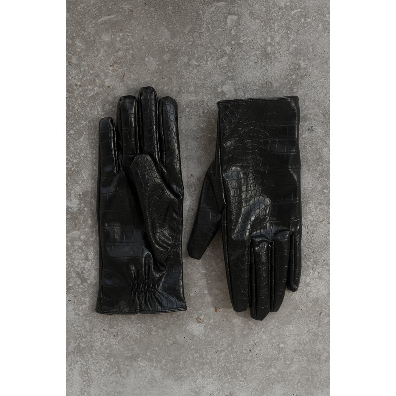 Atlas Faux Leather Crocodile Gloves – Black S/M