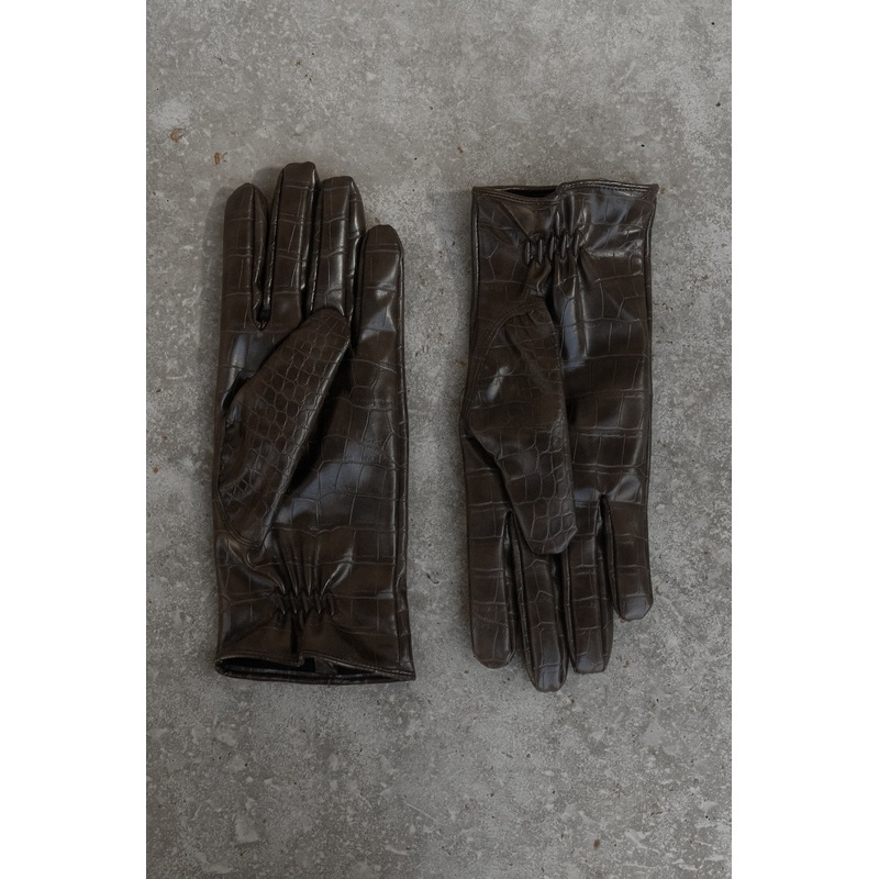 Atlas Faux Leather Crocodile Gloves – Chocolate S/M