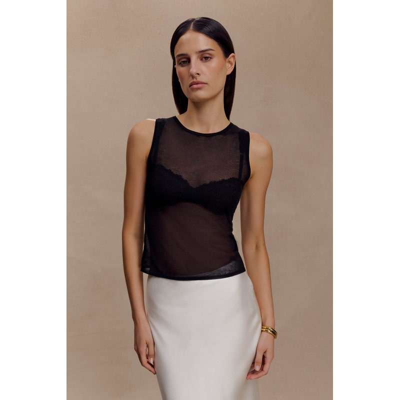Dollie Sheer Knit Tank Top – Black XXS
