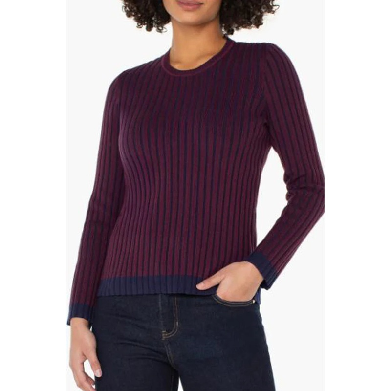 Liverpool Long Sleeve Crew Ribbed Neck XSmall Cabernet Red/Navy