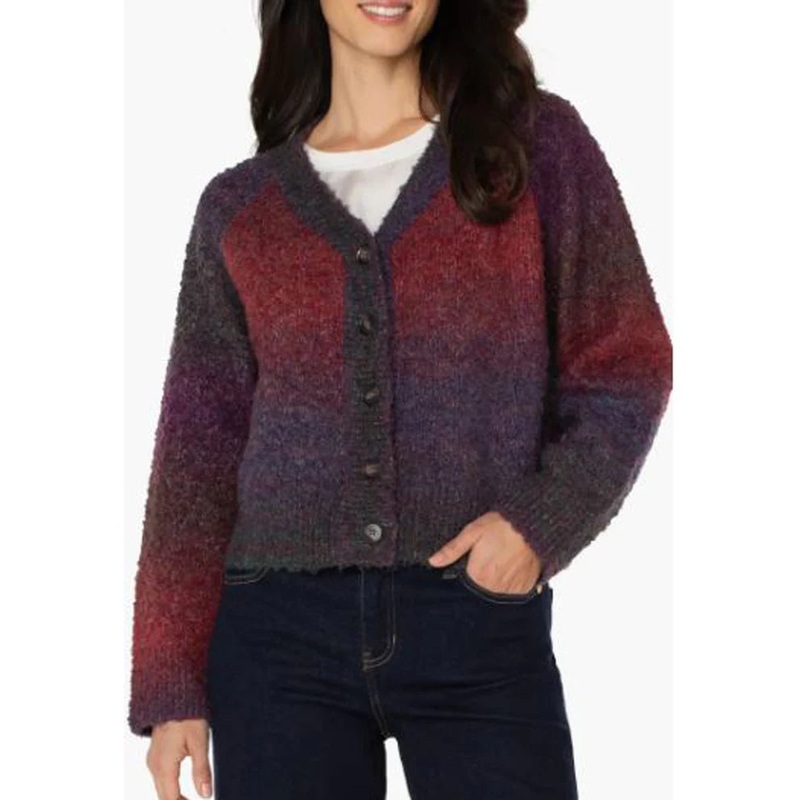 Liverpool Raglan Cardigan Sweater XSmall Berry Burgundy Ombre