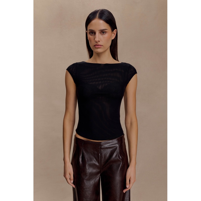 Romana Short Sleeve Mesh Top – Black XXS
