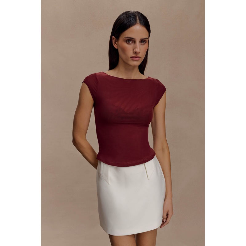 Romana Short Sleeve Mesh Top – Burgundy XXS