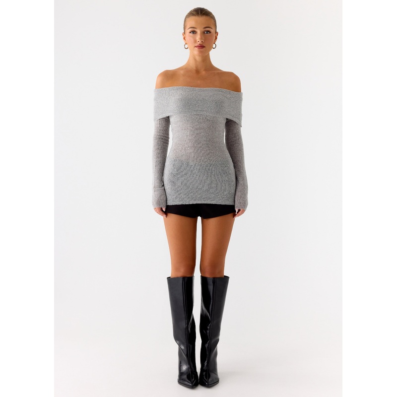 Romeo Bardot Knit Top – Grey Grey XS
